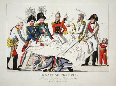 Le Gateau des Rois, getrokken op het Congres van Wenen in 1815, pub. door French School