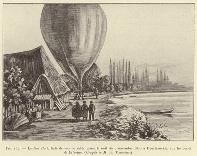 Le Jean Bart, geladen met zandzakken, brengt de nacht van 9 november 1870 door in Heurteauville, aan de oevers van de Seine door French School