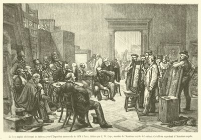 De Engelse jury kiest de schilderijen voor de Wereldtentoonstelling van 1878 in Parijs door French School