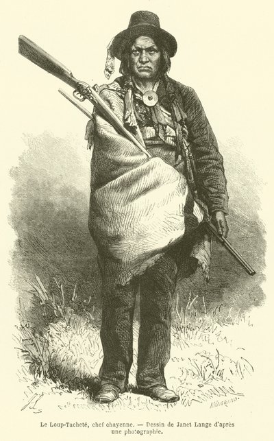 Le Loup-Tachete, Cheyenne-hoofd (gravure) door French School