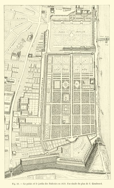 Het paleis en de tuin van de Tuilerieën in 1632, Fac-simile van het plan van I Gomboust door French School