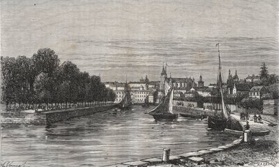 De haven van Vannes (Morbihan, Frankrijk) - gravure in "La France illustree: geografie, geschiedenis, administratieve statistiek" door V.-A. Malt-Brown. 1884 door French School