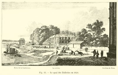 De kade van de Tuilerieën in 1650 door French School