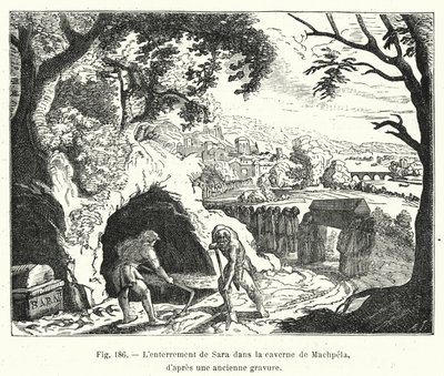 De Begrafenis van Sara in de Grot van Machpela, naar een oude gravure door French School