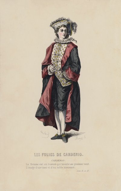 Les Folies De Cardenio, Cardenio (gekleurde gravure) door French School