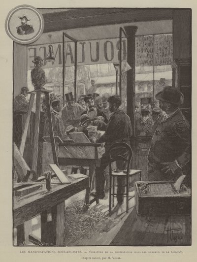 Les Manifestations Boulangistes, Handtekening van het protest in de kantoren van Cocarde (gravure) door French School
