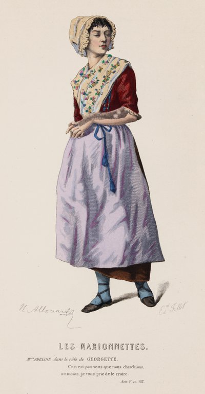 Les Marionnettes, Act V, Sc VIII (gekleurde gravure) door French School