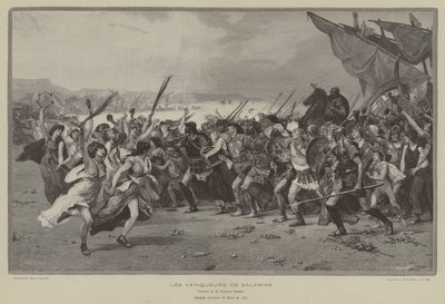 De winnaars van Salamis (gravure) door French School