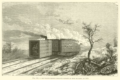 De Gepantserde Wagons Gebruikt Tijdens het Beleg van Parijs, in 1870 (gravure) door French School