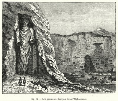 De reuzen van Bamyan in Afghanistan (gravure) door French School