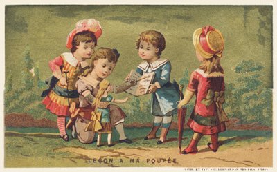 Les aan mijn pop, eind 19e eeuw (chromo) door French School