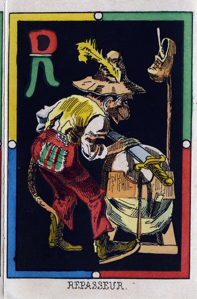 Letter R als een pastoor. Alfabet van apen. Houtsnede. Beeldvorming van Epinal door French School