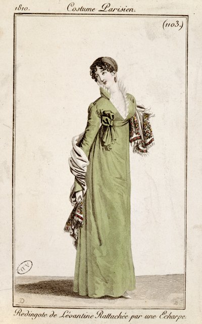 Levantijnse rokjas vastgemaakt met een sjaal, modeplaat uit Costume Parisien, 1810 door French School
