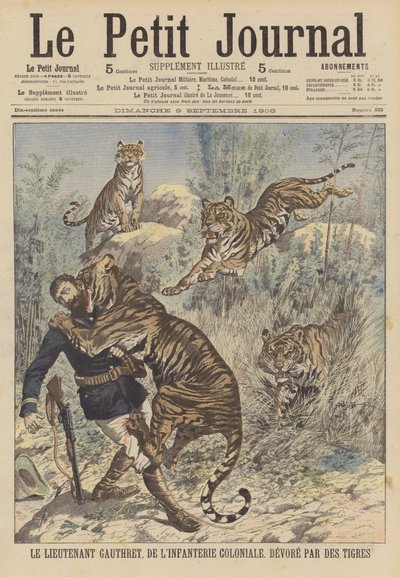 Luitenant Gauthret van de Franse koloniale infanterie verslonden door tijgers in Annam door French School