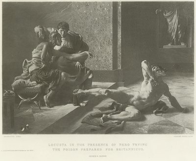 Locusta in de aanwezigheid van Nero die het gif probeert dat voor Britannicus is bereid (gravure) door French School