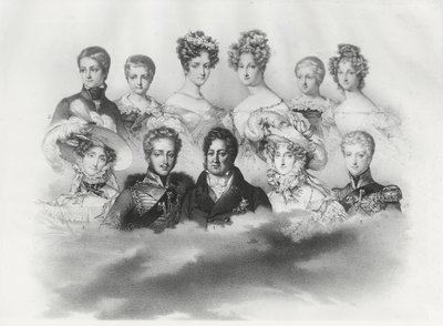 Lodewijk Filips I en zijn familie in 1830 (gravure) door French School