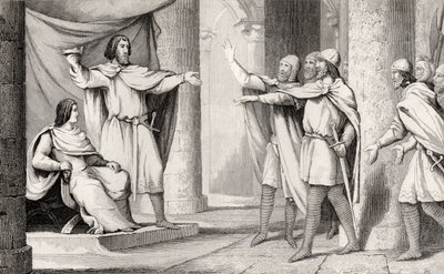 Lodewijk V (967-87) de Luie toont zijn kroon aan zijn volgelingen, uit 