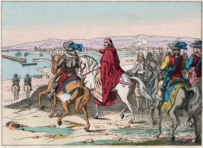 Lodewijk XIII (1601-1643) en Kardinaal Richelieu bij het beleg van La Rochelle, plaats d