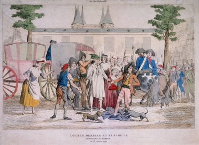 Lodewijk XVI en zijn familie naar de Tempel geleid door French School