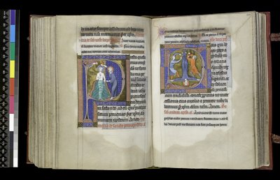 MS 300 f.199v-200r, Voorbede tot St. Johannes de Doper en Voorbede tot St. Peter, uit het Psalter en de Getijden van Isabella van Frankrijk, Parijs, ca. 1265-70 (pen en inkt en tempera op perkament) door French School