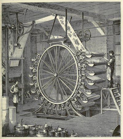 Machine voor het drukken van behang in maximaal twintig kleuren, pub. 1873 gravure, 1873 door French School