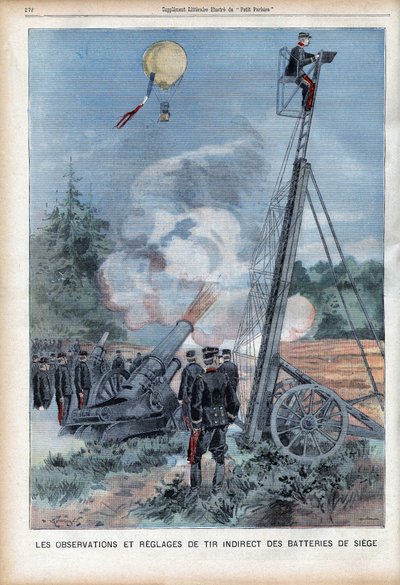 Manoeuvre en observatie door het Franse leger in Langres met een Gugumus-ladder om het afvuren van de kanonnen te testen, in 