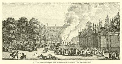 Pop van de paus verbrand in het Palais-Royal, op 16 april 1791, naar Bertault door French School