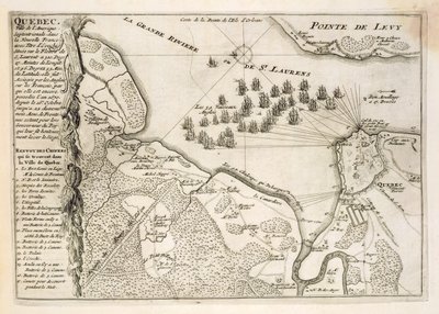 Kaart van het Beleg van Quebec door de Britse Vloot, 1670 door French School