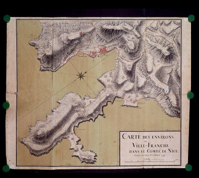 Kaart van de omgeving van Villefranche in het graafschap Nice, opgemaakt in oktober 1748 door French School