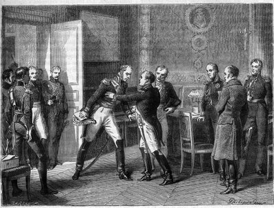 Maarschalk Michel Ney verandert van kant, voegt zijn troepen samen met Napoleon op 14 maart 1815 - Les Honderd Dagen - Interview met Maarschalk Michel Ney en Napoleon in Auxerre in 1815 - Maarschalk Ney verklaart zich in het voordeel van Napoleon I terugge door French School