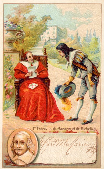 Ontmoeting van Kardinaal Richelieu en Jules Mazarin door French School