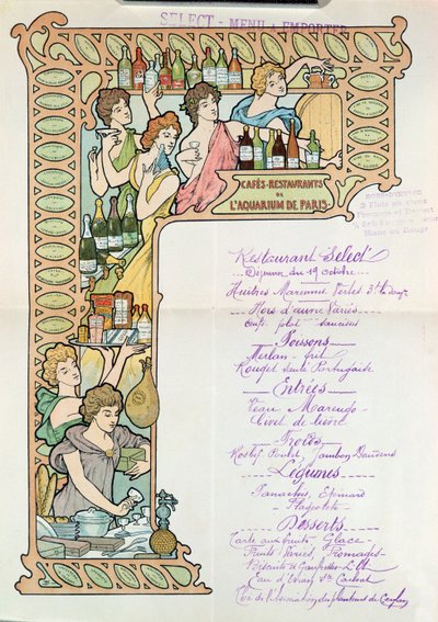Menu van de Cafe Restaurants van het Aquarium de Paris door French School