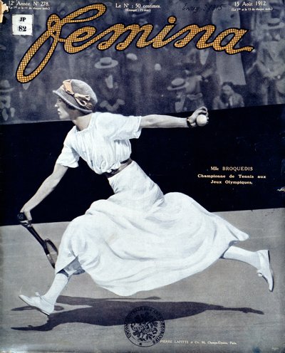 Miss Broquedis, Olympisch tenniskampioen, voorpagina van Femina, nummer 278, 15 augustus 1912 door French School