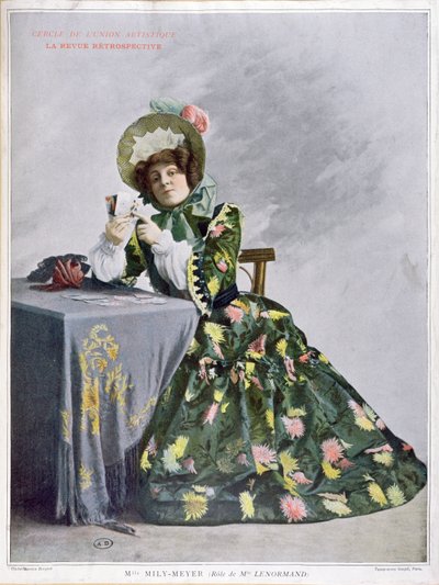Mlle Mily-Meyer in de rol van Mlle Le Normand, 1899 door French School