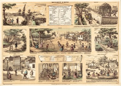 Beweging en rust (kleurenlitho) door French School