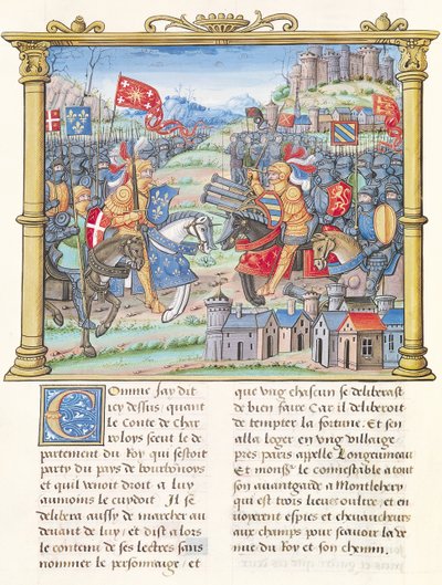 Slag bij Montlhery tijdens de Oorlog van de Liga van het Goede Publiek, 14 juli 1465, uit de Memoires van Philippe van Commines door French School