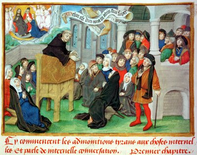 Ms.230 fol.57 Monnik die predikt over imitatie, uit Sermons sur la Passion et Traites Divers door Jean de Gerson (1363-1429) door French School