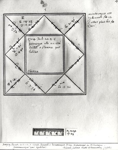 Ms.Fr.12293 fol.49 Horoscoop van Petrarca door Galileo, uit een collectie horoscopen van figuren 14e tot 17e eeuw door French School