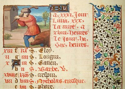 Ms 134 December: Een varken slachten, uit een getijdenboek door French School