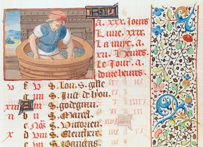 Ms 134 September: Druiven stampen, uit een getijdenboek door French School