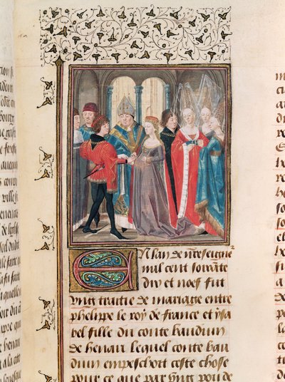 Ms. 149 t.3 fol.88 Het Huwelijk van Philippe Auguste (1165-1223) Koning van Frankrijk en Isabelle van Henegouwen, dochter van Graaf Baudouin door French School