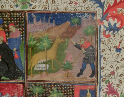 Ms 1595 Romulus en Remus die door een wolf worden gezoogd, uit Dicta et Facta Memorabilia, c.1475 door French School