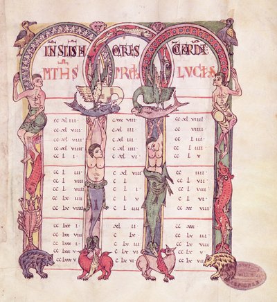 Canon tabellen van de Evangelisten versierd met fantastische dieren, uit het Evangelie van Saint-Michel-de-Cuxa, c.1070-1130 door French School