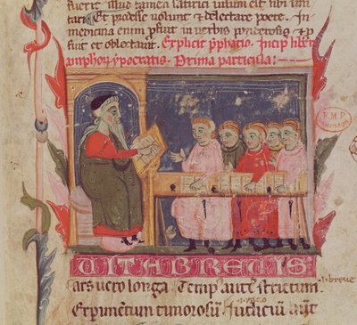 Ms. 2046 fol. 1 Instructiescène, detail van de eerste pagina van 