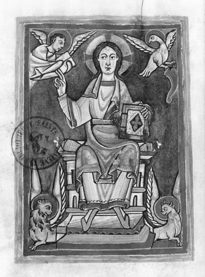 Ms 2657 fol. 1v Christus in Majesteit, uit een Benedictional door French School