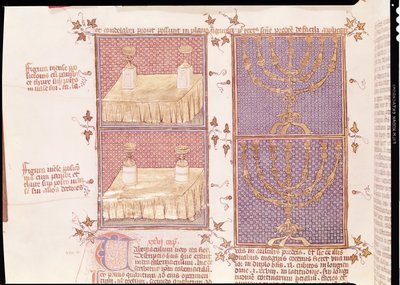 Ms 290 Tome 1 f.89v Tafel van offers en de menora, uit Postilles sur la Bible door Nicolas de Lyre door French School