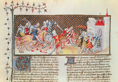 Scène van ridders die vechten, uit het Livre de Messire Lancelot du Lac door French School