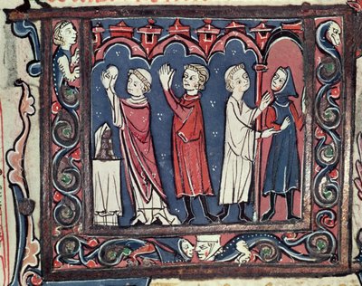 Ms 364 fol.111 Scène van excommunicatie, uit Decretales door Jean Andre, 13e-14e eeuw door French School