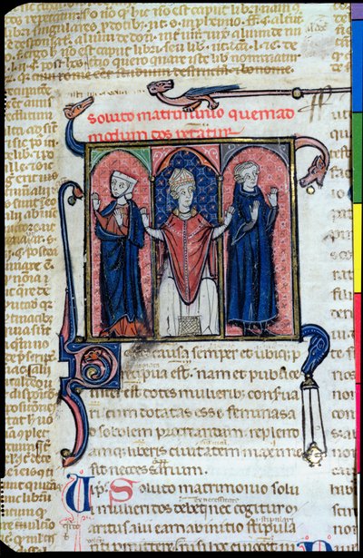 Ms 394, Illustratie uit Digeste die de ontbinding van een huwelijk door een bisschop toont door French School