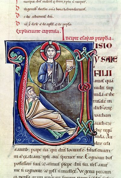Ms 3 Geïllustreerde initiaal V of U met de profetie van Jesaja, uit de Bijbel van St. Sulpicius van Bourges door French School